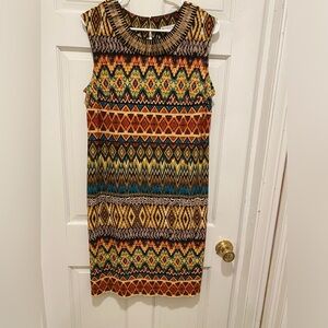 Sandra Darren Brown and Blue Sheath Midi Dress